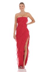 Picture of Mesh Ruffle Strapless Maxi Dress in White