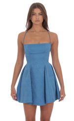 Product image for Crinkle Metallic Fit and Flare Dress in Slate Blue