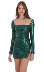 Product image for Sequin Long Sleeve Bodycon Dress in Green