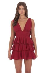 Product image for Plunge Neck Ruffle Dress in Maroon