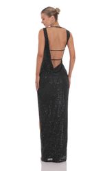 Product image for Sequin High Neck Open Back Maxi Dress in Champagne