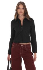 Product image for Suede Zip-Up Jacket in Black