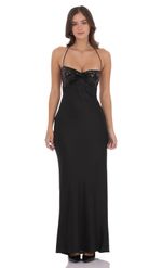 Product image for Sequin Bust Satin Maxi Dress in Black