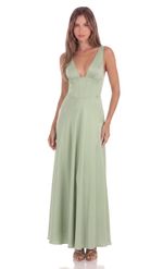 Product image for Satin Plunge Neck Corset Maxi Dress in Yellow