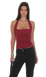 Product image for Halter Ruched Top in Burgundy