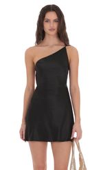Picture of Satin One Shoulder Open Back Dress in Champagne