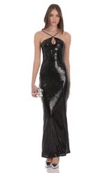 Product image for Sequin Keyhole Maxi Dress in Silver