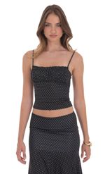 Picture of Polka Dot Asymmetrical Maxi Skirt in Black