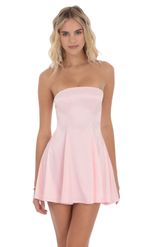 Product image for Strapless Satin Fit and Flare Dress in Pink