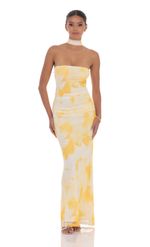 Picture of Scarf Mesh Floral Strapless Maxi Dress in Yellow