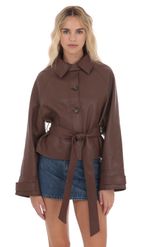 Product image for Suede Belted Leather Jacket in Burgundy