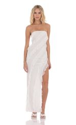 Picture of Mesh Ruffle Strapless Maxi Dress in White