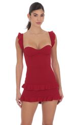 Product image for Satin Ruffle Bodycon Dress in Magenta