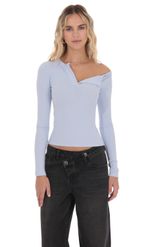 Product image for Off Shoulder Henley Top in Light Blue