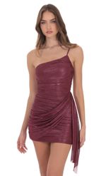 Product image for Mesh One Shoulder Tassel Dress in Maroon