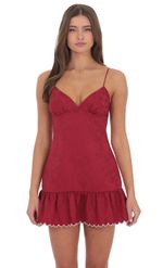 Product image for Jacquard Scallop Ruffle Dress in Red