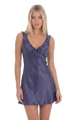 Product image for Satin V-Neck Dress in Brushed Blue