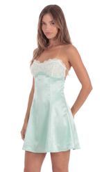 Product image for Lace Bust Mini Satin Dress in Peach