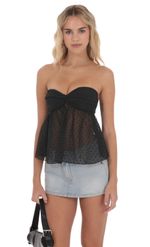 Product image for Dotted Strapless Babydoll Top in Black