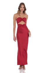 Picture of Satin Twist Cutout Maxi Dress in Red