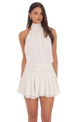 Product image for Halter Neckline Open Back Mini Dress in White