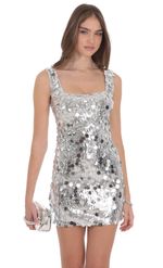 Product image for Circle Sequin Square Neck Dress in Silver