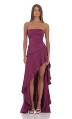 Product image for Satin High Low Maxi Dress in Plum
