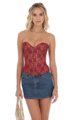 Product image for Strapless Lace Corset Top in Black and Pink