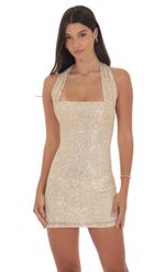 Product image for Sequin Halter Dress in Gold