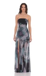 Product image for Floral Mesh Strapless Maxi Dress in Navy