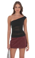 Product image for Sheer One Shoulder Top in Black