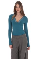 Product image for Lace V-Neck Top in Teal