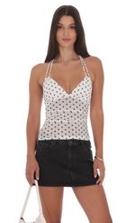 Product image for Mesh Polka Dot Halter Top in White