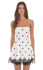 Product image for Polka Dot Mini Dress with Lace Trim Hem