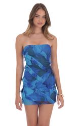 Picture of Mesh Floral Strapless Ruffle Dress in Royal Blue
