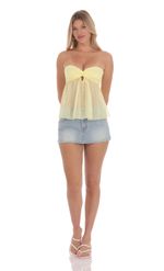 Product image for Dotted Strapless Babydoll Top in Yellow