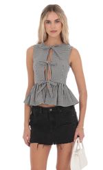 Picture of Gingham Peplum Vest in Black and White