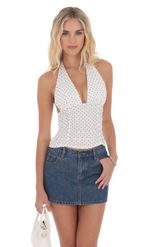 Product image for Polka Dot Ruched Halter Top in Black