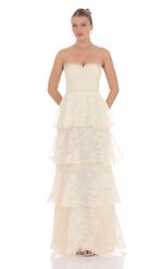 Picture of Floral Smocked Ruffle Maxi Dress in Cream