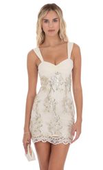 Product image for Embroidered Floral Sequin Dress in White