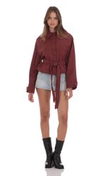 Product image for Suede Belted Leather Jacket in Burgundy