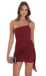 Product image for Mesh One Shoulder Tassel Dress in Maroon