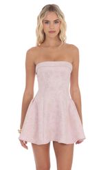 Picture of Floral Jacquard Strapless Flare Dress in White