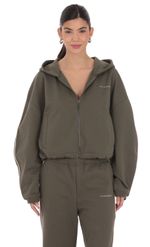 Product image for Cropped Cinch Waist Hoodie in Olive Green