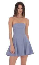 Product image for Pinstripe Corset Strapless Dress in Denim Blue