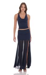 Picture of Mesh Fishtail Maxi Skirt in Navy