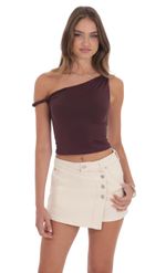 Picture of Overlap Button Denim Skirt in Cream