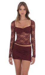 Product image for Sheer Lace Skirt in Burgundy