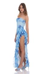 Picture of Mesh Strapless Triple Ruffle Maxi Dress in White