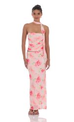 Picture of Scarf Floral Mesh Tube Top in Pink